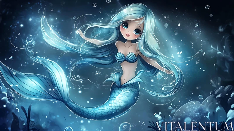 Underwater Fantasy with a Beautiful Mermaid AI Image