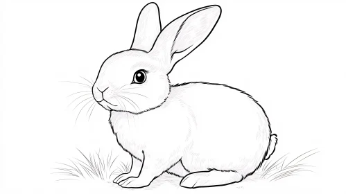 Monochrome Bunny in Grass - Cute Illustration