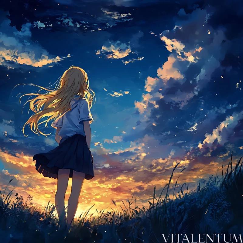 Enchanting Sunset Scene in Anime Style AI Image