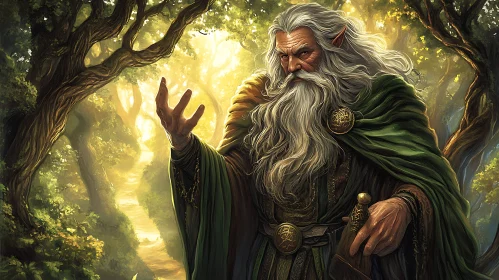Mystical Elf Wizard in Sunlight Woods
