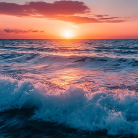 Sunset Over the Ocean Waves