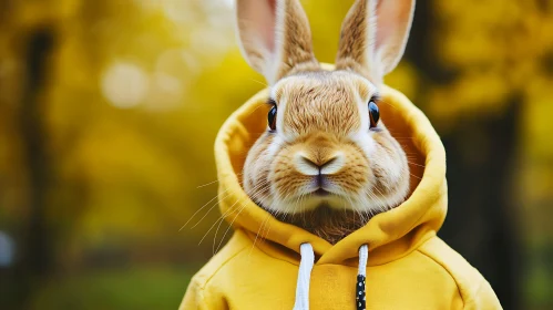 Cute Rabbit Portrait in Yellow Hoodie