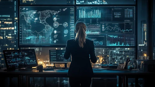 Woman Analyzing Data in Modern Office