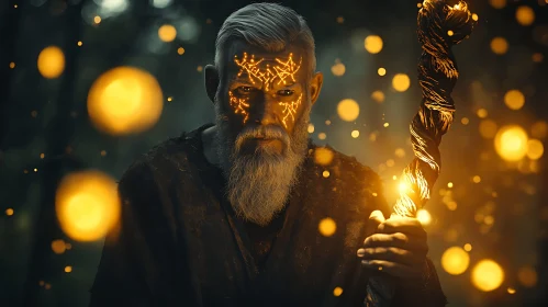 Mystical Wizard Holding Magical Staff