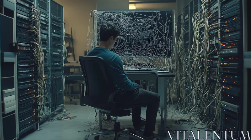 AI ART Server Room with Cobweb Monitor