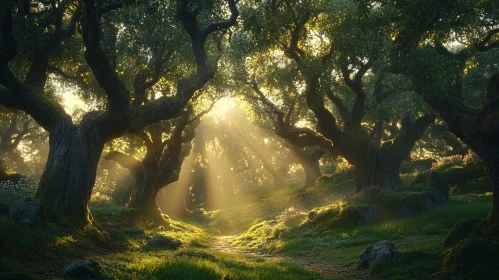 Tranquil Sunlit Forest Path