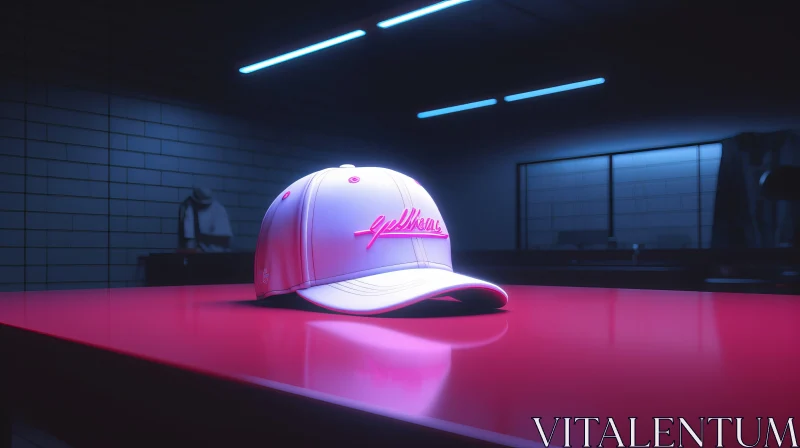 Vibrant Neon Art: Baseball Cap on Table | Labcore and Solapunk Style AI Image