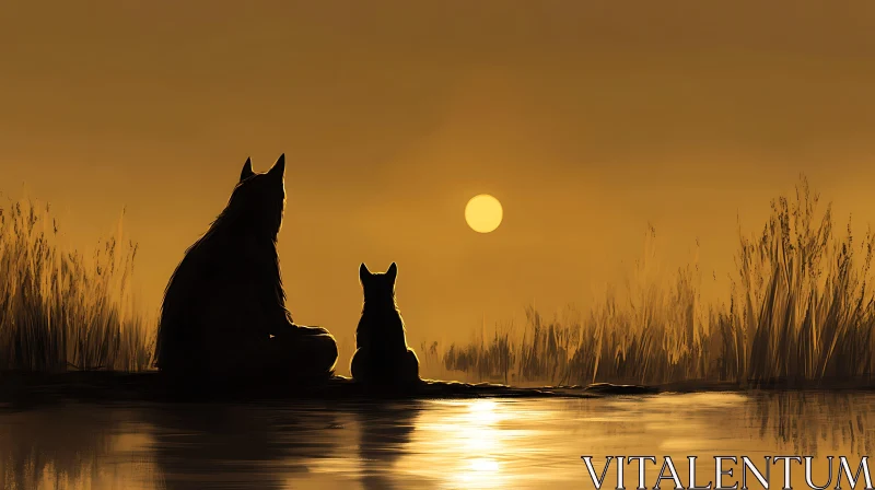 AI ART Silhouette of Dogs at Sunset Serenity