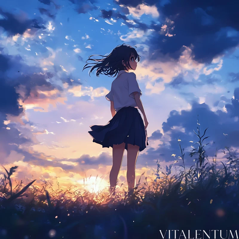 Girl in Field During Sunset AI Image