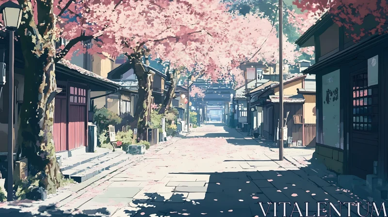 Peaceful Japanese Street Scene in Anime Style AI Image