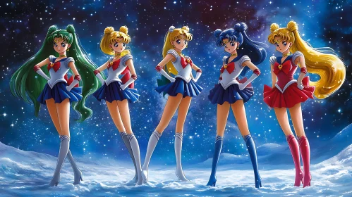 Sailor Scouts on a Snow-Covered Cosmic Terrain