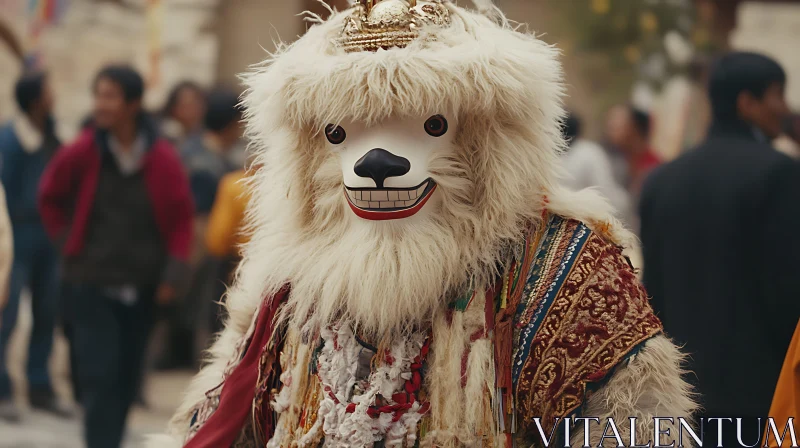 Traditional Fur Costume with Smiling Mask AI Image