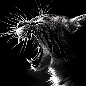 Feline Fury: A Monochrome Cat Roaring