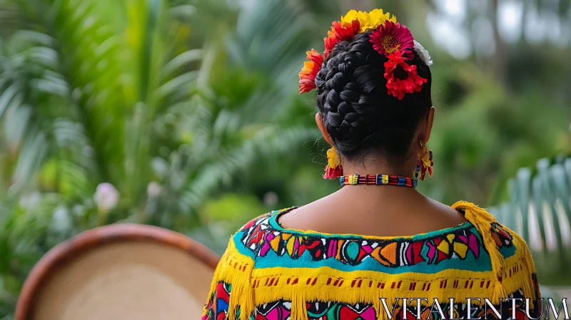 AI ART Back View of Woman with Floral Hair