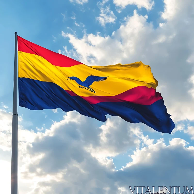 Colorful Flag Under a Sky of Clouds AI Image