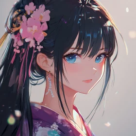 Anime Beauty with Floral Hair Accessories