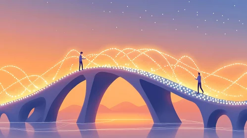 Illuminated Bridge at Sunset