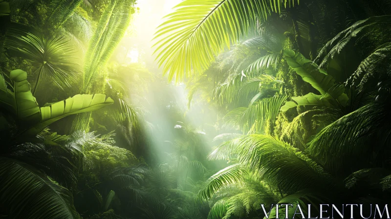 AI ART Tropical Foliage and Sunlight Scene