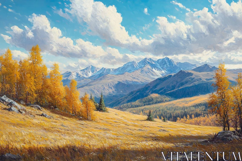 AI ART Autumnal Mountain Vista with Golden Fields