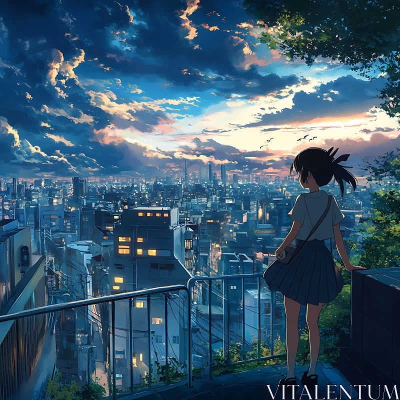 Sunset City View in Anime Art AI Image