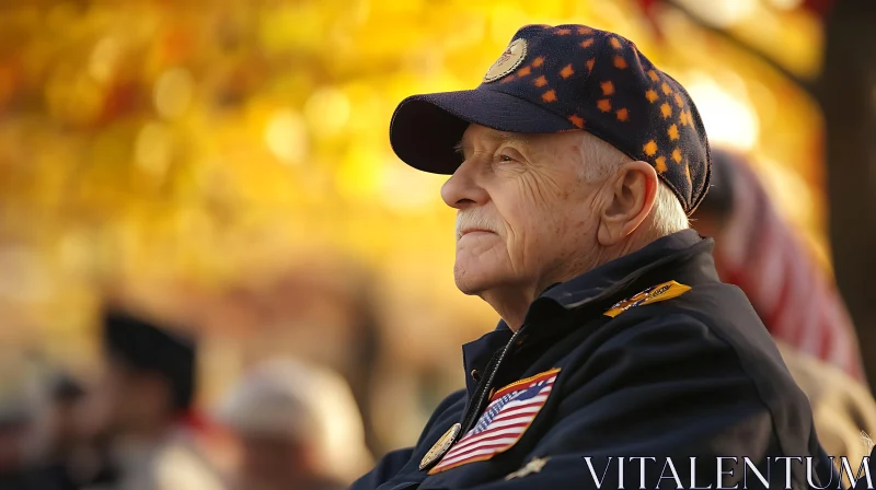 Elderly Man in Cap Gazing Thoughtfully AI Image