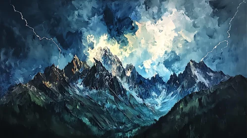 Mountain Peaks and Lightning Art