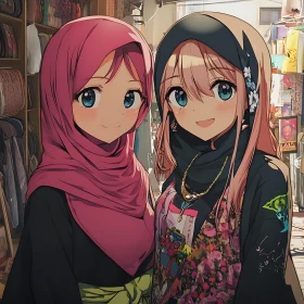 Animated Girls in Hijabs Shopping