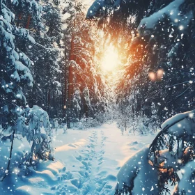 Winter Wonderland: Sunlit Forest Path