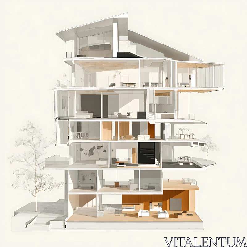 Cross-Section View of Modern Building AI Image