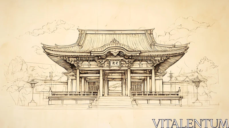 Japanese Temple Design Illustration AI Image