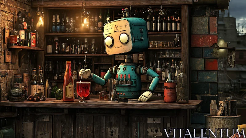 Vintage Robot Serving Drinks AI Image