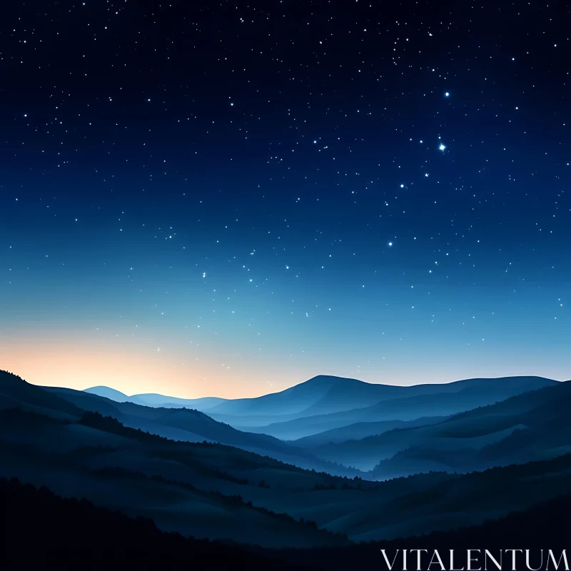 Starry Mountain Landscape at Night AI Image