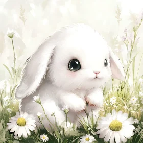Sweet Bunny Portrait in Floral Meadow