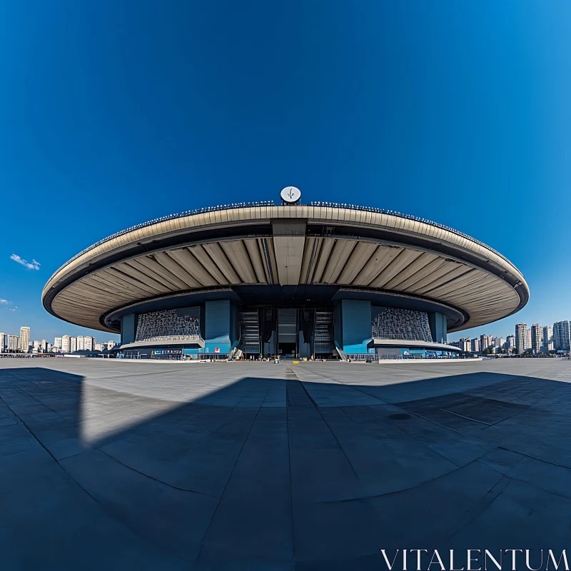 Futuristic Stadium Structure in Urban Landscape AI Image