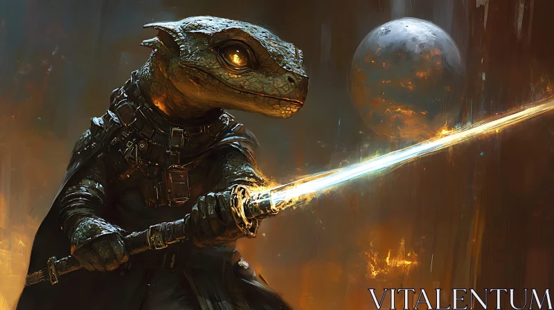 Reptilian Warrior with Glowing Blade AI Image