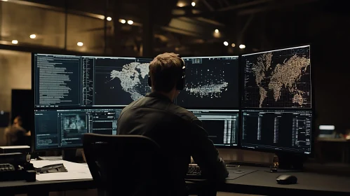 Person Analyzing Data on Multiple Screens