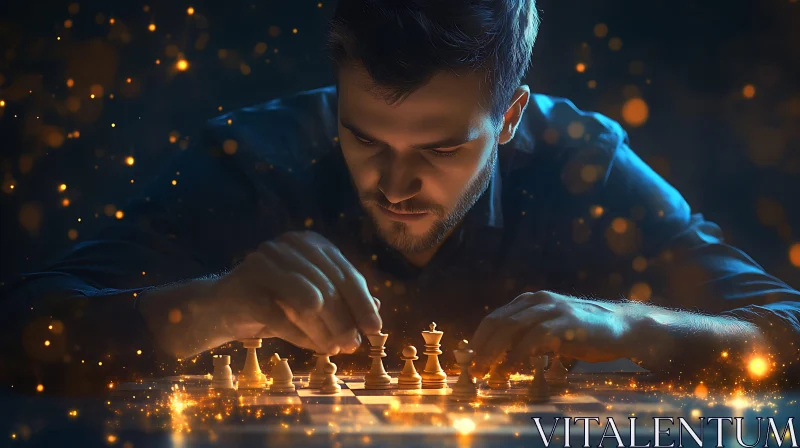 AI ART Man Playing Chess with Intense Focus