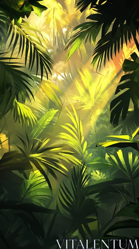 AI ART Lush Green Tropical Forest Bathed in Sunlight