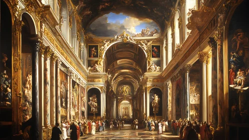 Golden Grand Hall with People