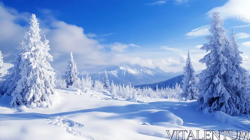 AI ART Winter Scenery with Snow Covered Trees