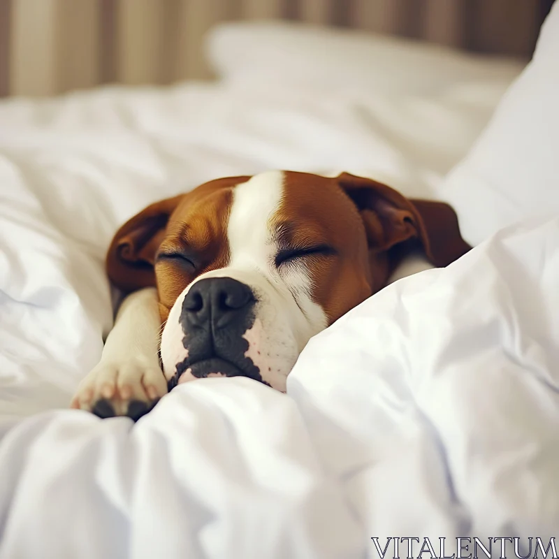 Peacefully Resting Dog Wrapped in Cozy Bedding AI Image