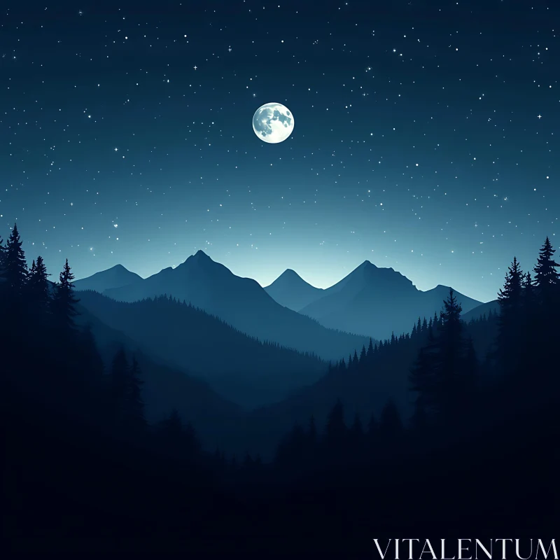 AI ART Nightscape of Mountains Under the Moon