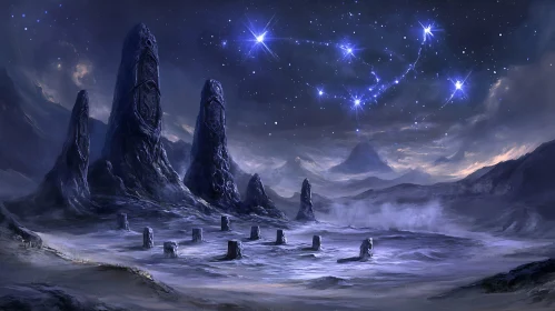 Night Landscape with Ancient Standing Stones