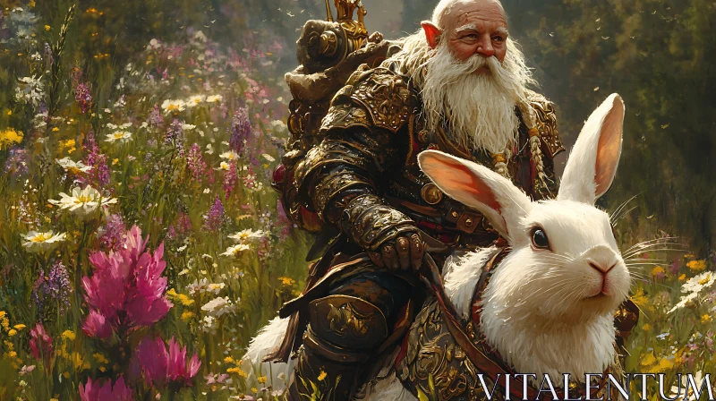 Armored Dwarf on White Rabbit AI Image