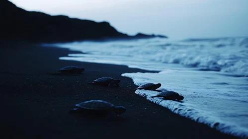 Sea Turtle Hatchlings on the Beach