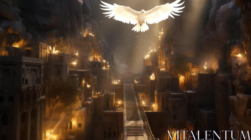 Eagle Over the Mystical City: An Illuminated Journey AI Image
