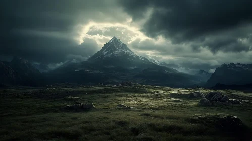 Dramatic Mountain Landscape with Clouds