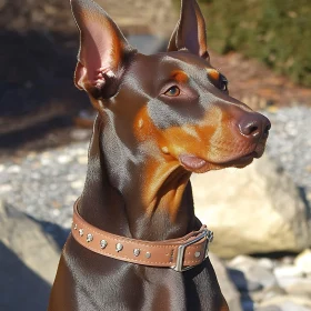 Alert Doberman in Outdoor Setting with Stylish Collar