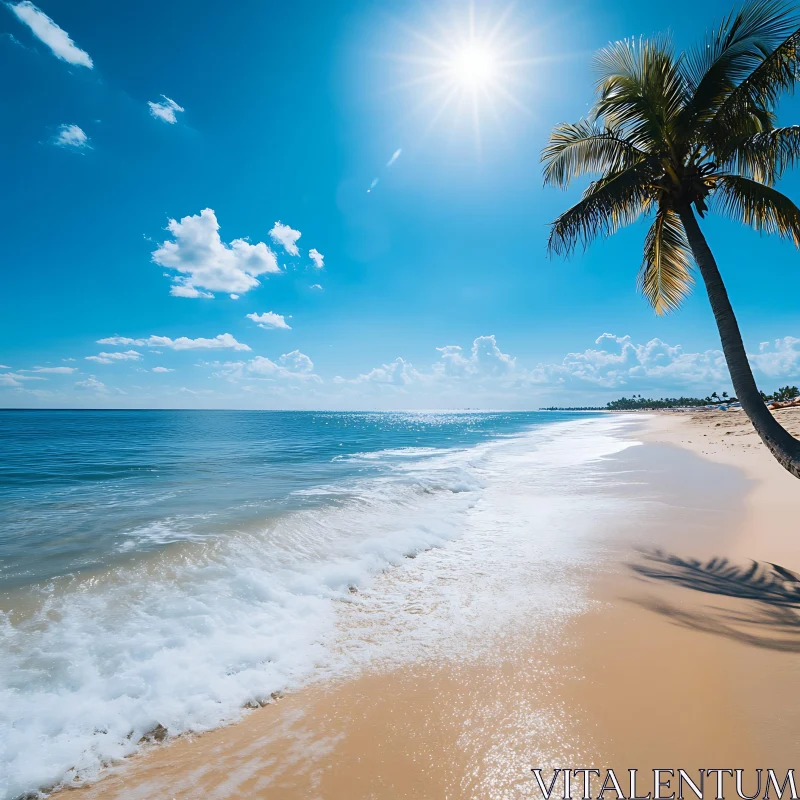 Seaside Bliss: Palm Tree and Ocean View AI Image