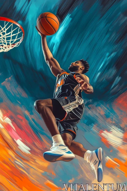 Dynamic Basketball Dunk Captures Athletic Prowess AI Generated Image AI Image